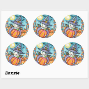 LITTLE BAT CAT KITTEN, CUTE & COLORFUL HOLIDAY CLASSIC ROUND STICKER