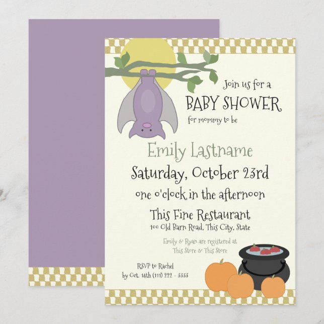 Little Bat Halloween Baby Shower Invitation (Front/Back)
