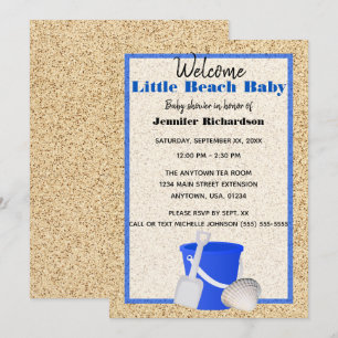 Little Beach Baby Blue Sand Pail Baby Shower Invitation