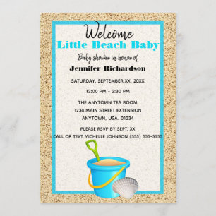 Little Beach Baby Teal Sand Pail Baby Shower Invitation