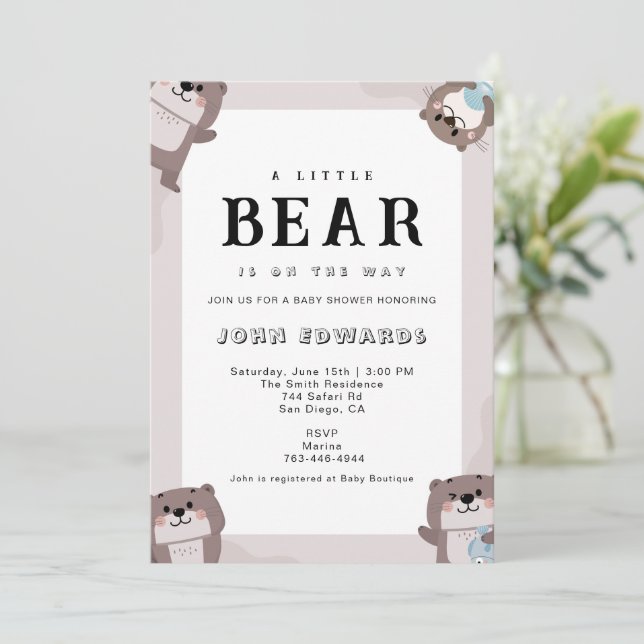 Little Bear Baby Shower Invitation Design (Standing Front)