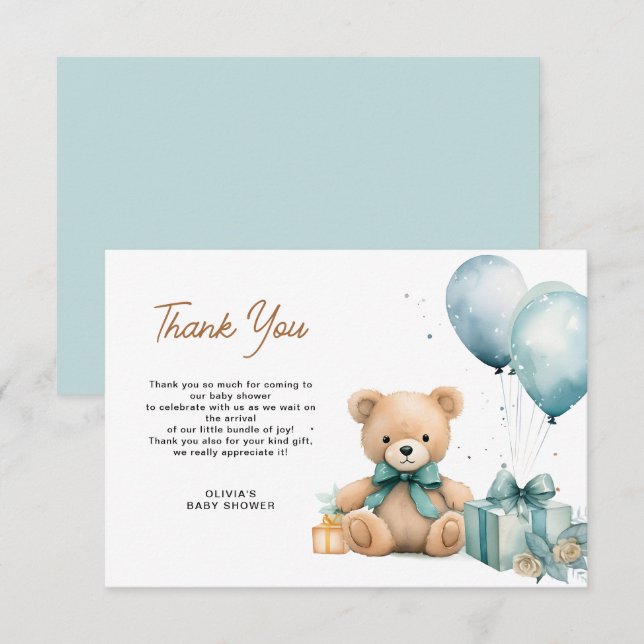 Little bear baby shower thank you card (Front/Back)