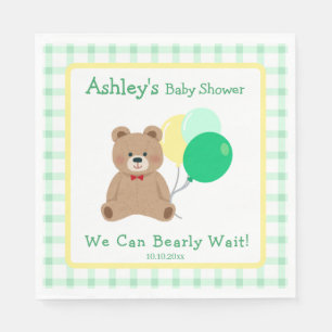 Little Bear + Balloons Gender Neutral Baby Shower Napkin