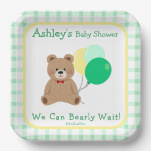 Little Bear + Balloons Gender Neutral Baby Shower Paper Plate