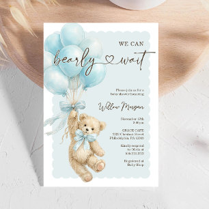 Little Bear Boy Baby Shower Teddy Bear Balloons Invitation