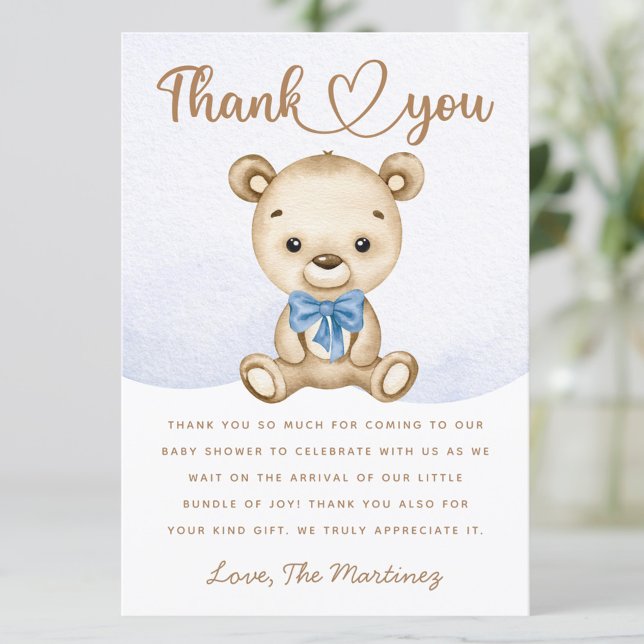 Little bear boy baby shower thank you card (Creator Uploaded)