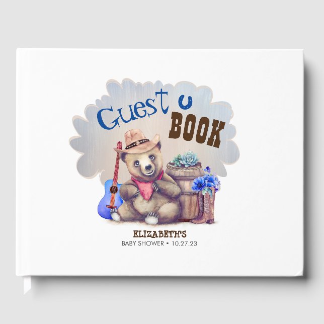 Little Bear Cowboy Cute Baby Shower Guest Book (Front)