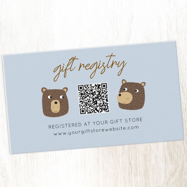 Little Bear Cub Baby Shower Gift Registry QR Code Enclosure Card (Little teddy bear cub fun baby shower gift registry website enclosure card with QR code)