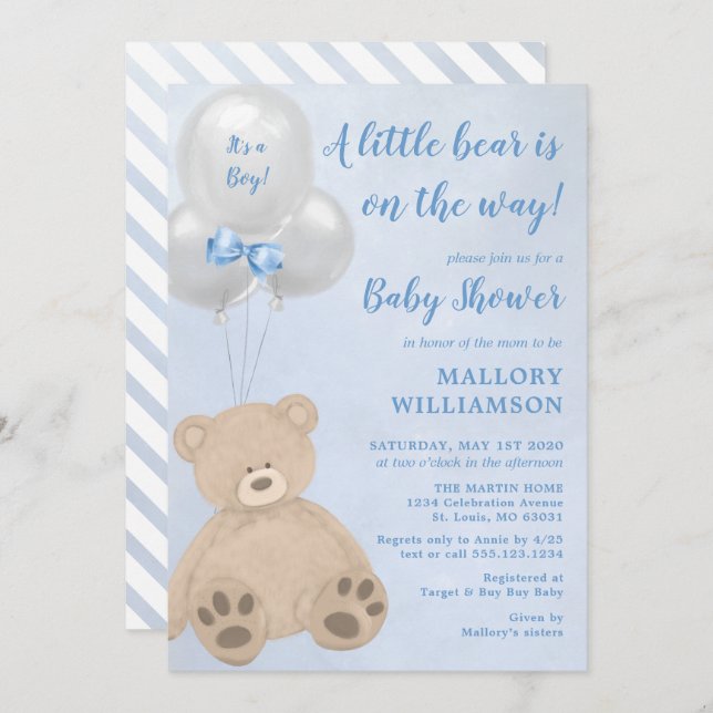 Little Bear Cub Boy Baby Shower Invitation (Front/Back)