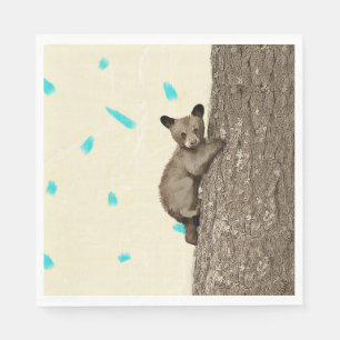 Little Bear Cub Climbing Tree Party Napkin
