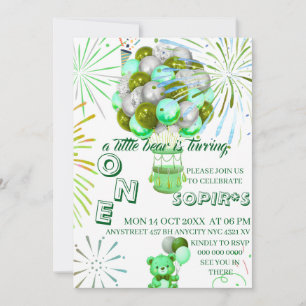 Little Bear First Birthday Invitation with Photo,