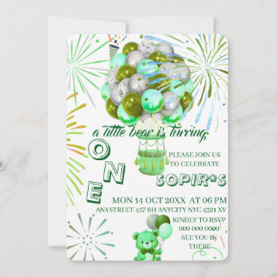 Little Bear First Birthday Invitation with Photo,