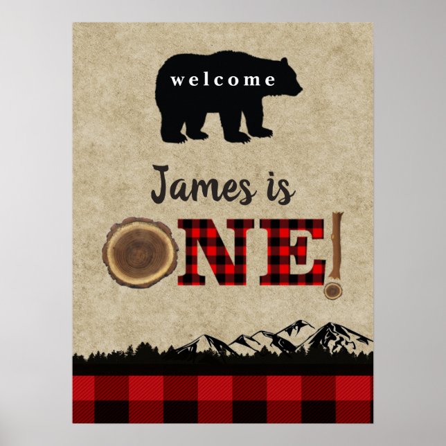 Little Bear Flannel Lumberjack Welcome Sign (Front)