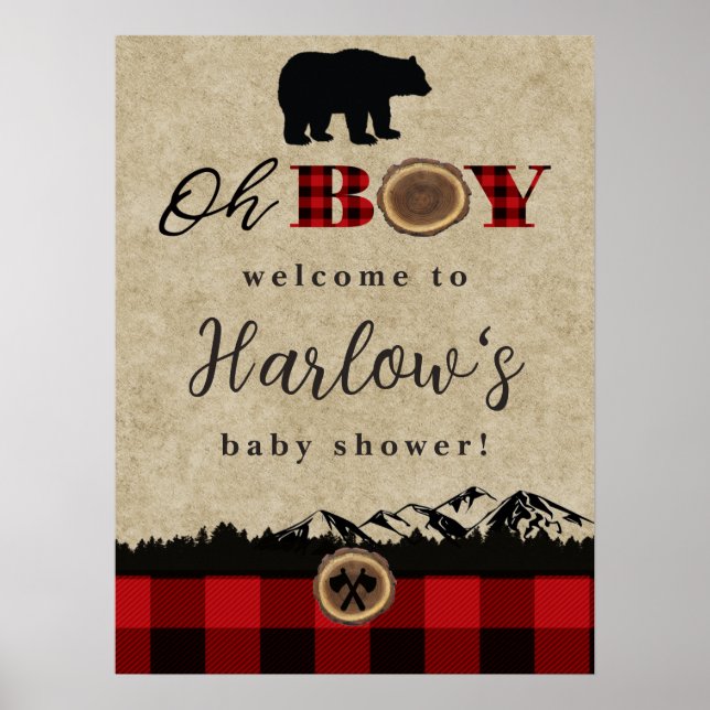 Little Bear Flannel Lumberjack Welcome Sign (Front)