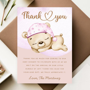 Little bear girl baby shower thank you card
