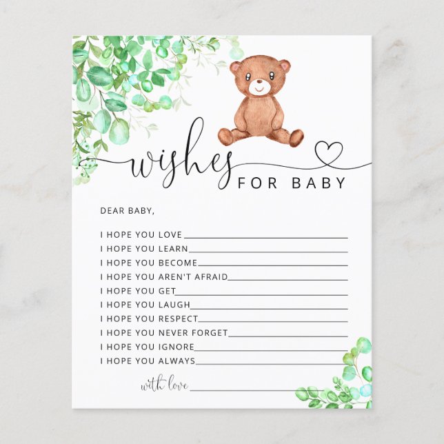Little bear greenery wishes for baby card (Front)