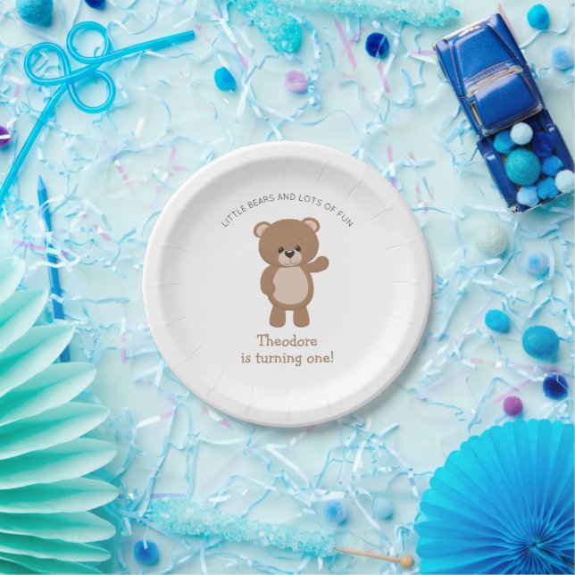 Little Bear Is Turning One Woodland 1st Birthday Paper Plate (Party)