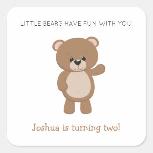 Little Bear Is Turning Two 2nd Birthday Square Sticker