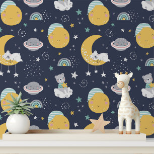 Little Bear Moon Stars Nursery Peel and Stick Wallpaper