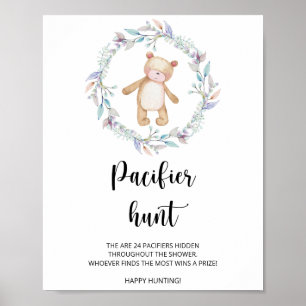 little bear pacifier hunt baby shower game  poster