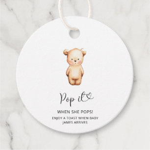 Little Bear Pop it when she pops baby shower Favour Tags
