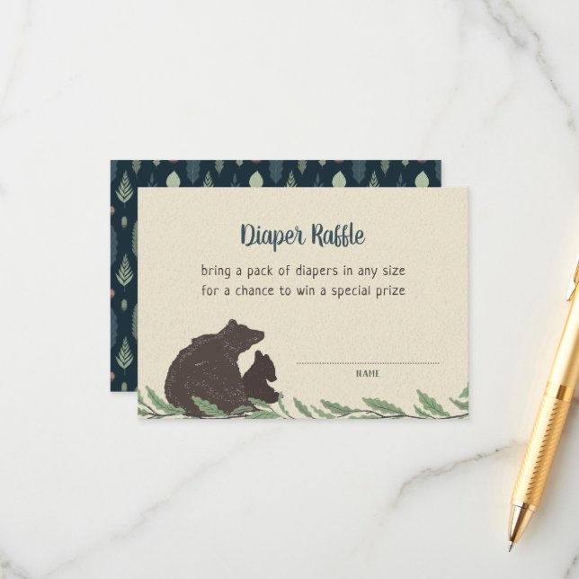 Little Bear Rustic Baby Shower Diaper Raffle Card (Front/Back In Situ)