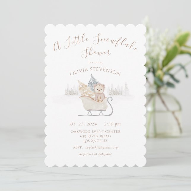 Little Bear Snowflake Baby Shower Invitation (Standing Front)