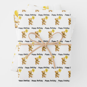 Little bear, Teddy Bear, Birthday, Baby Shower, Wrapping Paper Sheet