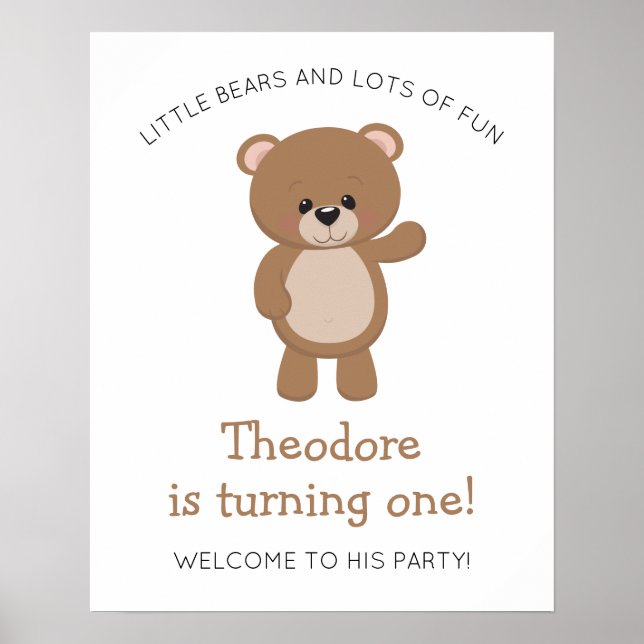 Little Bear Turning One Woodland First Birthday Poster (Front)