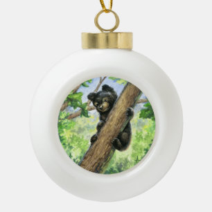 Little Bear with a View Ceramic Ball Christmas Ornament