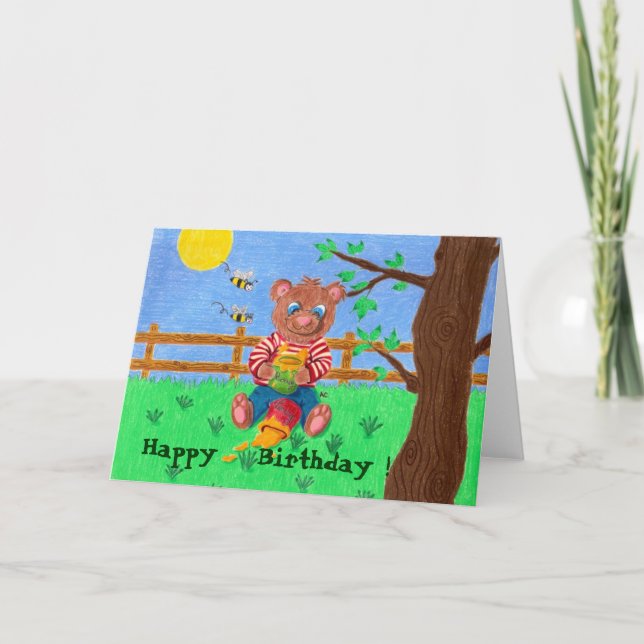 Little bear with honey kid birthday card (Front)