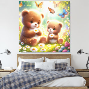 Little Bears Daisies 2 Canvas Print