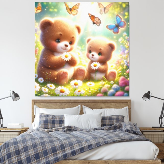 Little Bears Daisies 2 Canvas Print (Insitu(Bedroom))