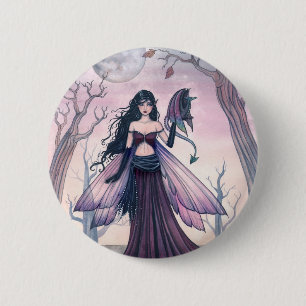 Little Beast Purple Fairy and Dragon Fantasy Art 6 Cm Round Badge