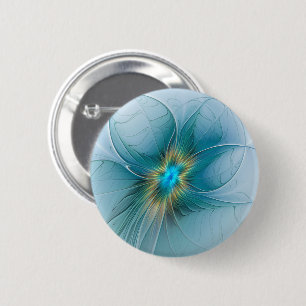 Little Beauty Modern Blue Gold Fractal Art Flower 6 Cm Round Badge