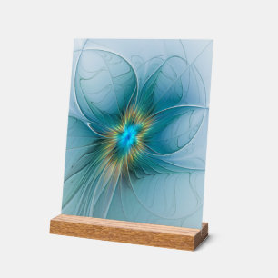 Little Beauty Modern Blue Gold Fractal Art Flower Acrylic Sign