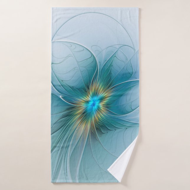 Little Beauty Modern Blue Gold Fractal Art Flower Bath Towel (Bath Towel)