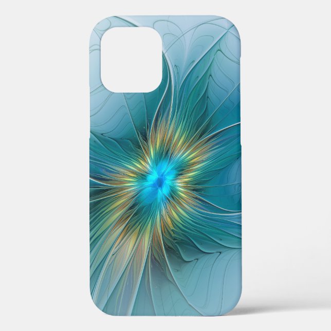 Little Beauty Modern Blue Gold Fractal Art Flower Case-Mate iPhone Case (Back)