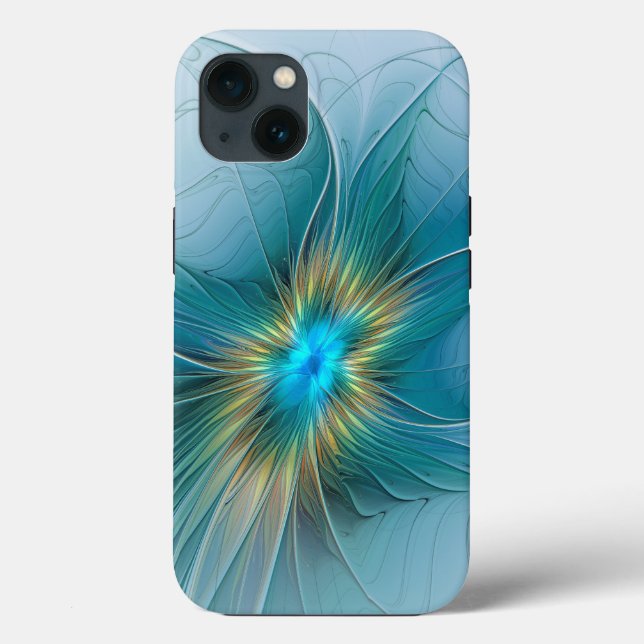Little Beauty Modern Blue Gold Fractal Art Flower Case-Mate iPhone Case (Back)