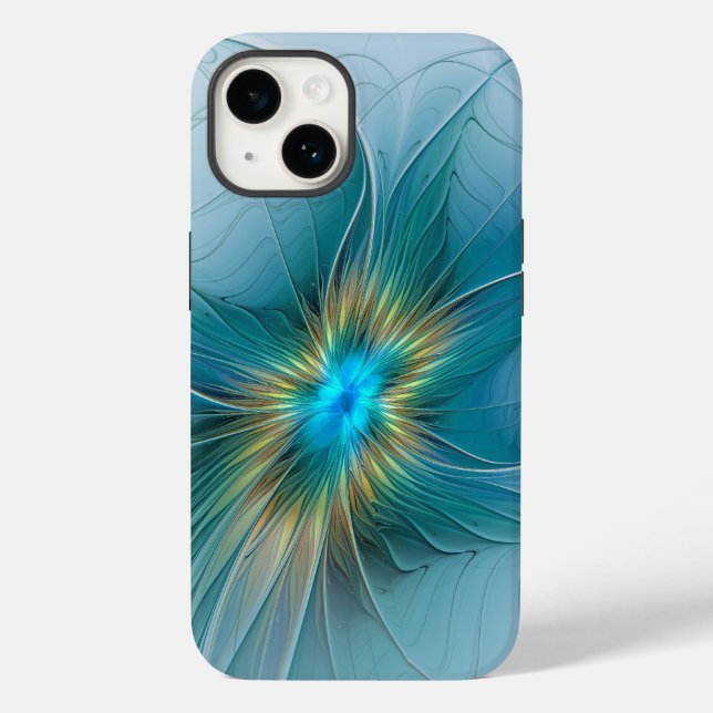 Little Beauty Modern Blue Gold Fractal Art Flower Case-Mate iPhone Case (Back)