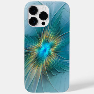 Little Beauty Modern Blue Gold Fractal Art Flower Case-Mate iPhone 14 Pro Max Case
