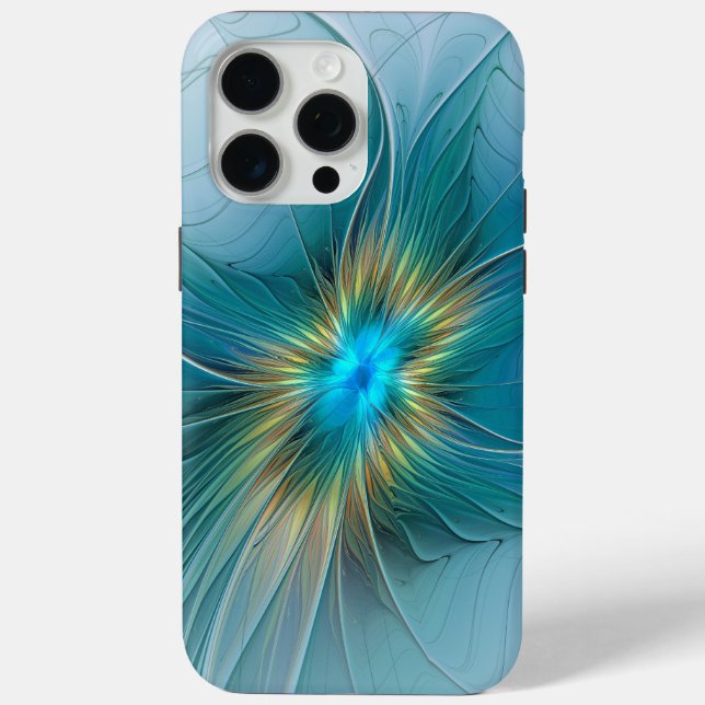 Little Beauty Modern Blue Gold Fractal Art Flower Case-Mate iPhone Case (Back)