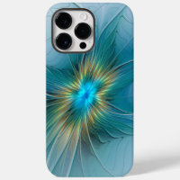 Little Beauty Modern Blue Gold Fractal Art Flower