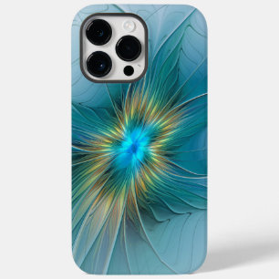 Little Beauty Modern Blue Gold Fractal Art Flower Case-Mate iPhone 14 Pro Max Case