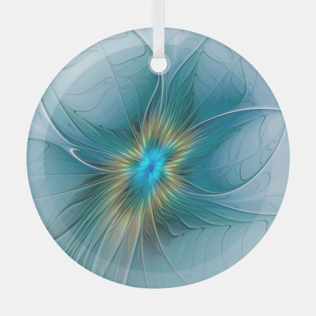 Little Beauty Modern Blue Gold Fractal Art Flower Glass Tree Decoration (Front)