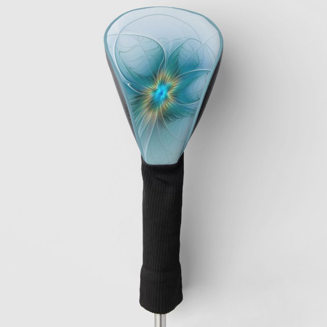 Little Beauty Modern Blue Gold Fractal Art Flower Golf Head Cover (Front)
