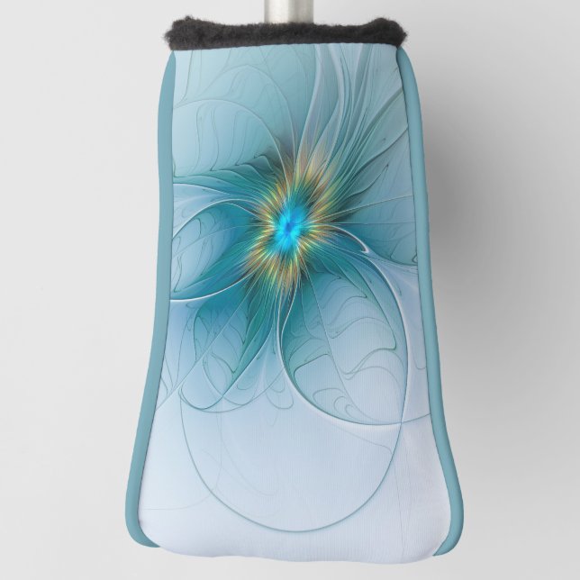 Little Beauty Modern Blue Gold Fractal Art Flower Golf Head Cover (Rotate 90)