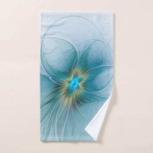 Little Beauty Modern Blue Gold Fractal Art Flower Hand Towel (Hand Towel)