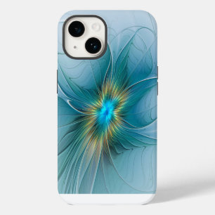 Little Beauty Modern Blue Gold Fractal Art Flower iPhone 14 Case
