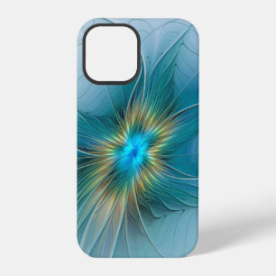 Little Beauty Modern Blue Gold Fractal Art Flower iPhone 12 Pro Case